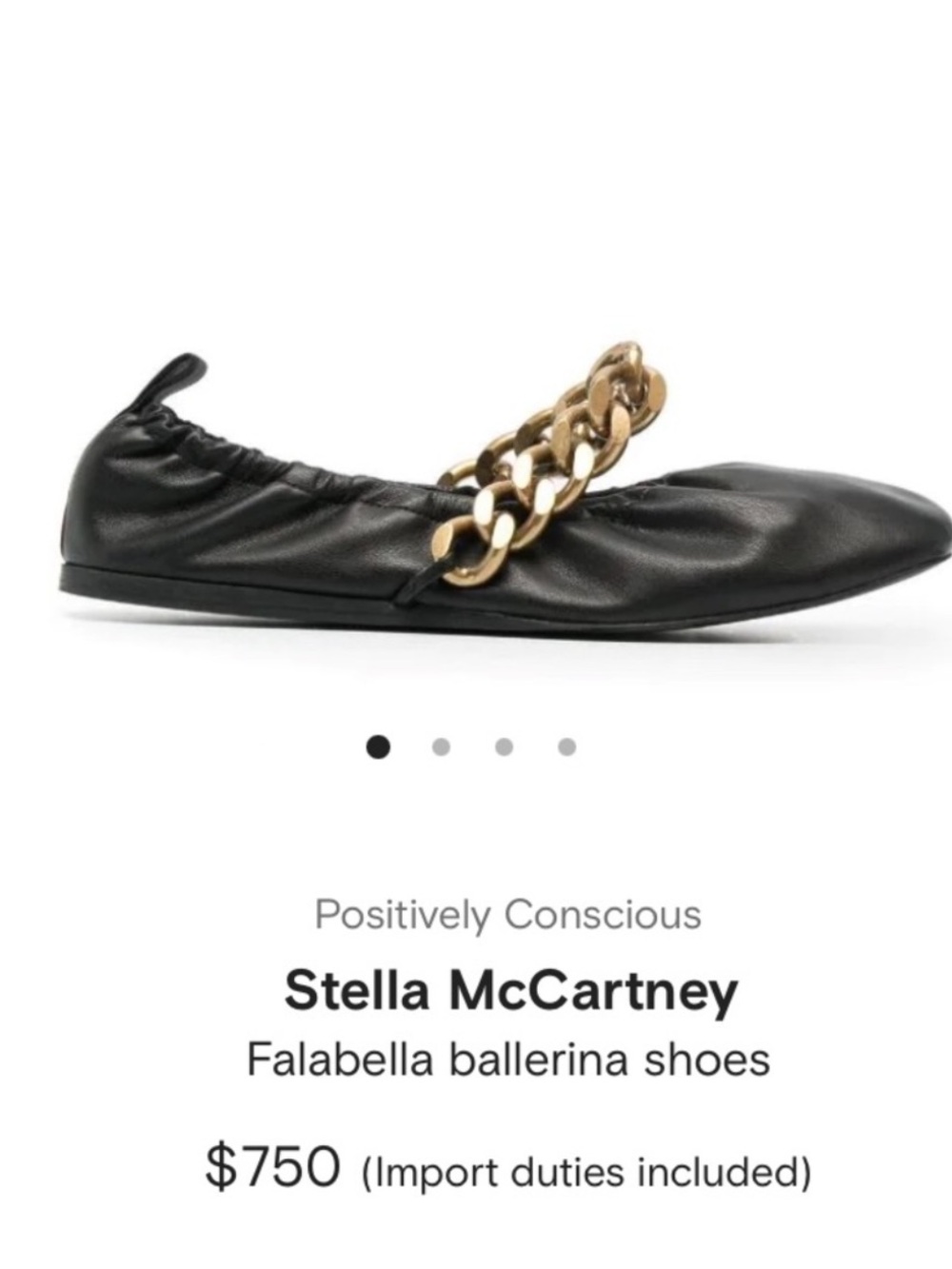 Stella McCartney Black Falabella Ballerina Flats with Gold Chain Accent
